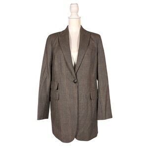 Akris NEW Plaid Herringbone Wool Cashmere Blazer Women's 14 Dar Academia